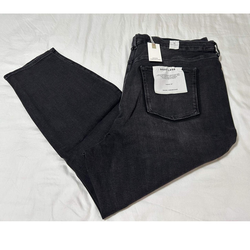 Good American Womens Skinny Sculpting Jeans Black Distressed Hem Plus Size 28